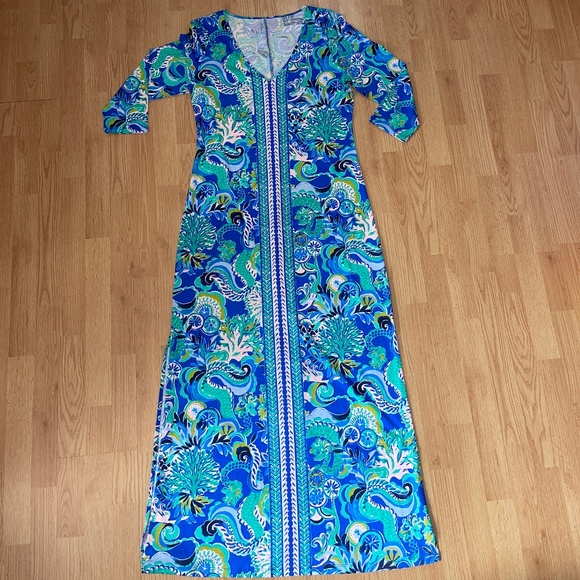 EUC Lilly Pulitzer Anissa Maxi Blue Grotto Sirens Spirits Pima Cotton Size Large - Picture 3 of 8